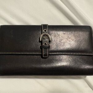 Coach Women's Tri-Fold Organizer Black Leather Wallet